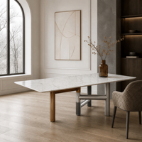 Table à manger rectangulaire moderne personnalisée en marbre de jade naturel royal avec cadre en acier inoxydable électroplaqué or et argent pour hôtel