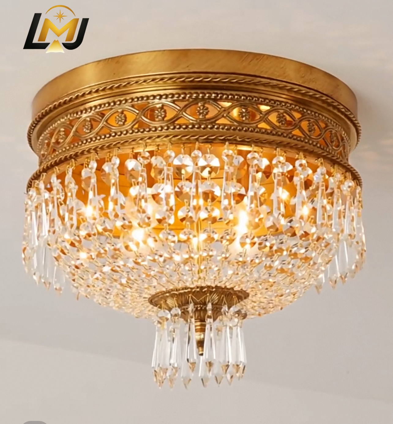 Indoor Decorative Baroque Led Ceiling Lamp Living Room Dining Room Luxury Brass Crystal Ceiling Light