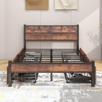 Lit double moderne et simple de 1,5 m avec cadre métallique épaissi, durable, doté d'un tiroir pratique pour chambre à coucher et dortoir