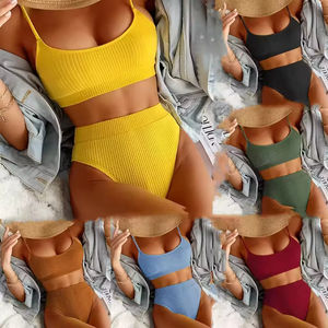 Traje de Baño de Dos Piezas para Mujer, Talla Grande XL, Bikini Micro Modesto, Sexy, Color Sólido o Estampado, Ropa de Playa Transpirable, Material Suave, Cintura Alta - Product Image 2