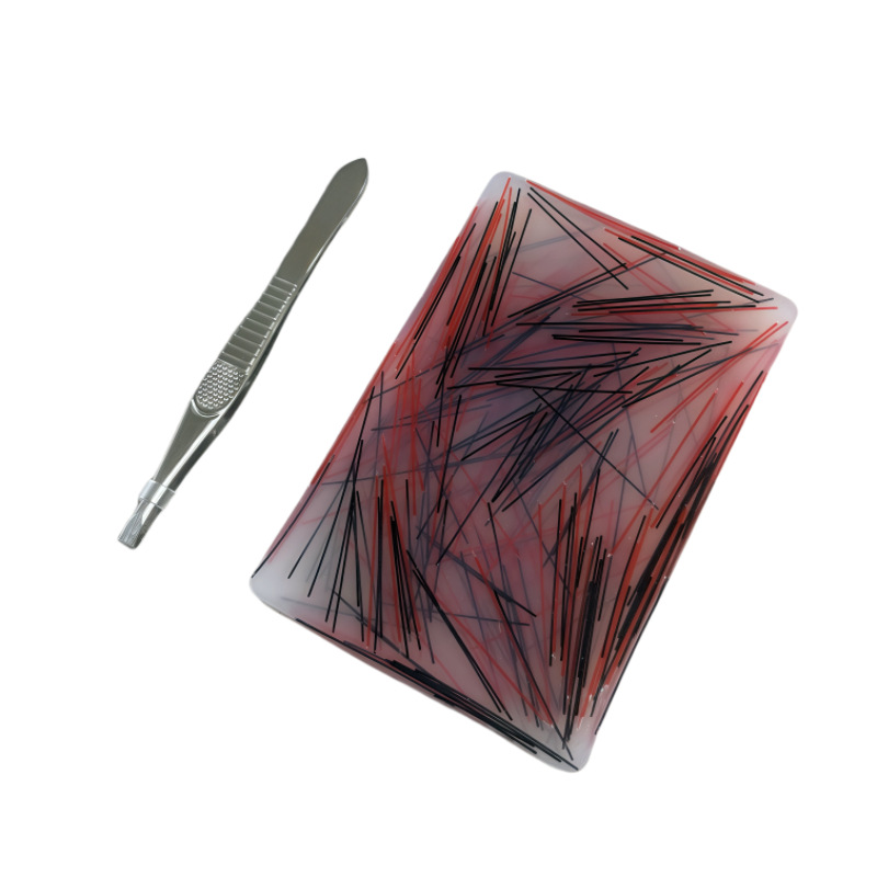 Rectangulaire (fil de soie noir et rouge avec pince à épiler) - 9x6x1cm