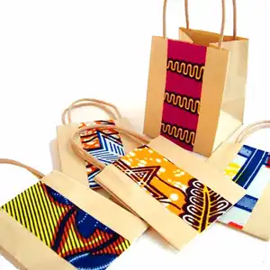Shenbolen नई अफ्रीकी प्रिंट उपहार बैग के साथ क्राफ्ट पेपर बैग और 100% कपास मोम कपड़े 15*8*21cm