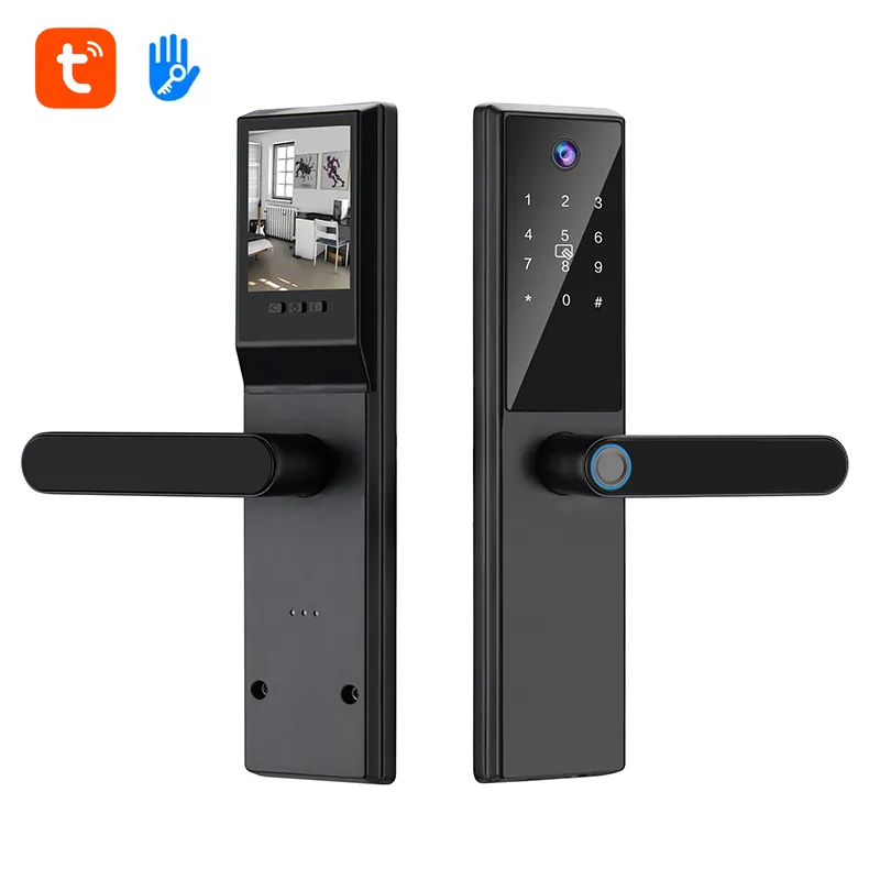 Vente chaude Tuya serrure de porte intelligente électronique numérique intérieure avec caméra biométrique empreinte digitale carte à puce mot de passe clé déverrouiller