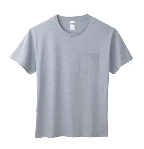 Fabrika toptan saf pamuk cep yuvarlak boyun kısa kollu tişört Unisex reklam özel Logo iş elbiseleri T-shirt