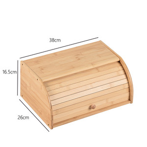 Bamboo Bread Box Roll Shutter Kitchen <b>Storage</b> Food <b>Container</b> <b>Cake</b> Pastry Holder Natural Wood Color Retro Classic Design - Product Image 3