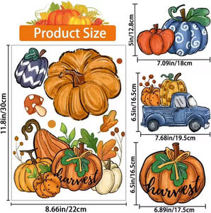 Autocollants décoratifs double face à adsorption, inspirés des vergers, pour fenêtres en PVC, avec motifs <span class=keywords><strong>Citrouille</strong></span> de Thanksgiving, Orange, Feuille d'érable et Camion bleu - Product Image 6