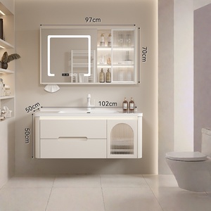 Meuble de salle de bain simple en céramique avec coins arrondis, lavabo intégré intelligent pour le lavage des mains - Product Image 6