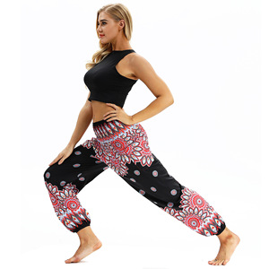 Pantalon de <span class=keywords><strong>yoga</strong></span> pour femme à imprimé pêcheur thaïlandais, longueur intégrale, taille mi-haute élastique, 100 % polyester 160g, séchage rapide, prix de gros abordable, MOQ 1 pièce - Product Image 4