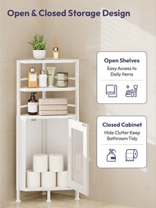 Armoire de rangement d'angle blanche SENYU pour salle de bain avec 3 étagères et porte, organisateur gain de place pour l'espace des toilettes - Product Image 2