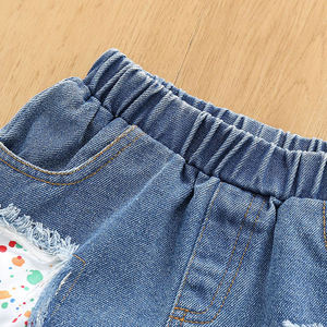 Ropa de Verano para Niños, Top de Hombros Descubiertos y Pantalones Cortos de Mezclilla, Conjunto de 2 Piezas para Niña de 4 Años - Product Image 5