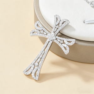CUSTOM SILVER 10K/14K/18K GOLD PLATED LAB GROWN CVD DIAMOND CLASSIC ENGAGEMENT GIFT SWEATER <b>CHAIN</b> NECKLACE <b>CROSS</b> PENDANT - Product Image 2