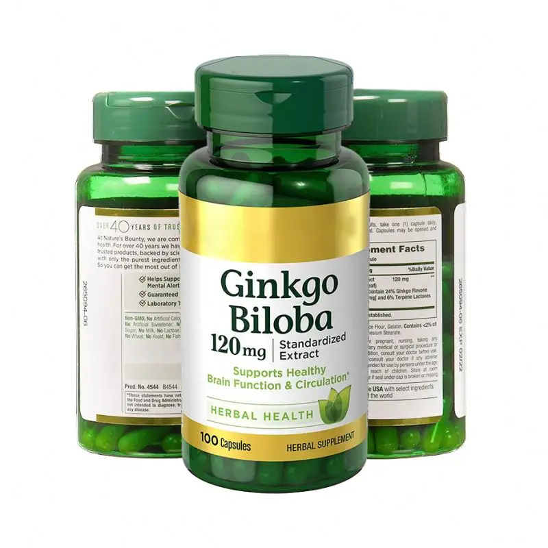 Venda quente Suplemento de ervas naturais apoia a função cerebral e alerta mental Cápsula Ginkgo Biloba