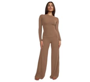 Vêtements d'automne pour femmes 2023 Custom Lounge Wear Long Sleeve Tight Dupe Two Piece Set - Product Image 1