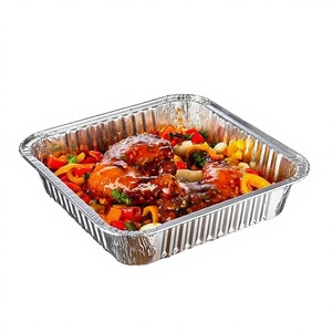 PUSHUN PS-F204 8''x8'' Heavy Duty Disposable Aluminum <b>Foil</b> <b>Containers</b> Square Takeaway Food Tray Baking Pans Plastic Lid 1350ml - Product Image 3