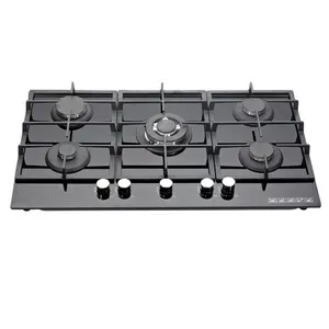 Cooking Appliances Counter Top Built In Gas Stove 5 Burners Black Tempered Glass Gas Cooktop