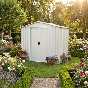Caseta de Almacenamiento Metálica para Exteriores de 6x5 pies con Puerta Corredera y Placa Transparente, Caseta de Jardín de Acero Resistente a la Intemperie, Impermeable, para Herramientas - Product Image 1