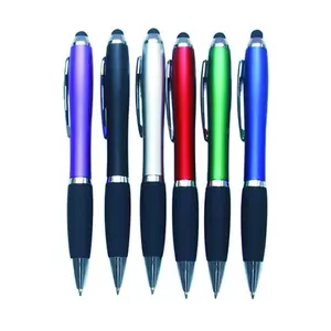 प्लास्टिक 2 में 1 रबर ग्रिप बॉलपॉइंट पेन पुश टाइप बॉल पेन के साथ स्टाइलस टच स्क्रीन पेन