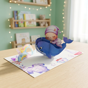 Carte pop-up 3D artisanale la plus vendue, motif bébé baleine, cadeaux personnalisés, souvenir de Hanoï, artisanat vietnamien, impression offset - Product Image 3