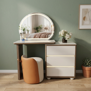Modern Makeup Vanity <b>Table</b> With Lighted <b>Mirror</b> Storage Desk For Bedroom Furniture - Product Image 4