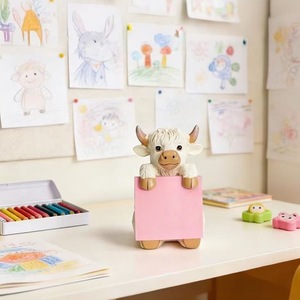 ที่ใส่กระดาษโน้ตรูปวัวไฮแลนด์ ทำจากเรซิ่นสีขาว ใช้จัดระเบียบโต๊ะทำงาน รูปทรงสัตว์ ใช้เป็นที่ใส่กระดาษโน้ต ของตกแต่งสำนักงาน ไอเดียของขวัญ - Product Image 2