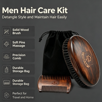 Ensemble brosse et peigne à barbe en bois naturel avec logo personnalisé, kit de toilettage de la barbe en poils de sanglier pour hommes, personnalisable