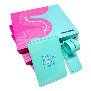 Meilleur <span class=keywords><strong>prix</strong></span> ensemble d'étiquettes à bagages et porte-passeport en cuir PU bleu uni avec logo personnalisé étiquette nominative durable pour le voyage - Product Image 2