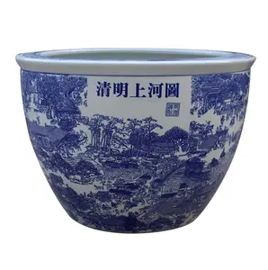 Grande vaso <span class=keywords><strong>di</strong></span> fiori in ceramica per esterni in stile <span class=keywords><strong>palazzo</strong></span> cinese tradizionale blu bianco fioriera da giardino per uso domestico - Product Image 1