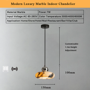 Lampe suspendue <span class=keywords><strong>en</strong></span> marbre alabastre à intensité variable de style moderne, luminaire LED de luxe pour salon, salle à manger, hall d'entrée, chambre à coucher, décoration - Product Image 5