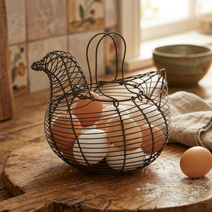 Chicken Shape Metal <b>Egg</b> <b>Basket</b> Storage Holder Rustic Kitchen Decor Iron Wire Mesh Design Standing Type Food Container - Product Image 3