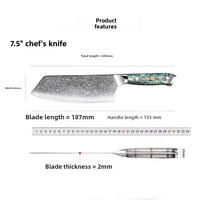 Couteau de cuisine Tc, couteau en acier damas à 67 couches, couteau de chef de 7,5 pouces, manche en nacre, usage domestique
