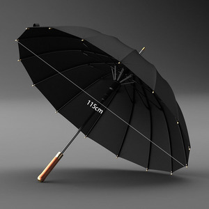 Chất lượng cao màu đen lớn sang trọng quý ông khuyến mại ô dù với logo bán buôn Windproof Golf ô gỗ móc - Product Image 6