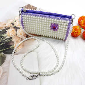 Sac bandoulière fait main en perles pour femme, sac à main tissé floral avec perles, pochette légère en polyester pour usage quotidien - Product Image 5