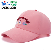 Casquette de baseball en coton brodée de fleurs et de chatons roses, personnalisable, ajustable, à calotte souple, mignonne, décontractée, sportive, chapeau de soleil, vente en gros