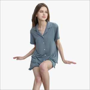 Ensemble de pyjamas d'été pour femmes, couleur unie personnalisée, 100% fibre de bambou, respirant, sous-vêtements thermiques, vêtements de nuit, grande taille - Product Image 3