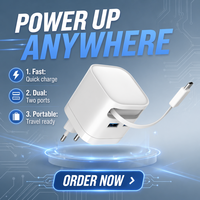 Nouveau chargeur rapide GaN 65W 2026 avec prise EU, ignifuge, pour voyage, avec câble intégré, adaptateur secteur