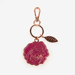 Valentines day custom metal rose gold novelty metal enamel rose flower luxury keychain