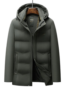 Giacca Invernale da Uomo con Cappuccio e Zip, Imbottita in Poliestere e Piumino d'Oca, Antifreddo e Calda per Papà di Mezza Età e Anziani - Product Image 2