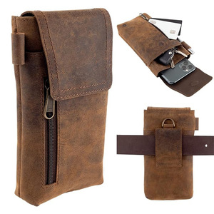 Vintage Top Grain Leather <b>Men</b> Waist Bag Multifunctional Magnetic Phone <b>Pouch</b> Belt Clip Purse Genuine Leather Wholesale - Product Image 1