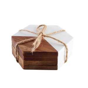 4 dekoratif akasya yuvarlak kare altıgen bardak seti içecekler için Laserable özel ahşap mermer bardak - Product Image 5