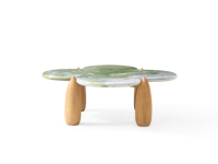 Table basse de salon au design unique avec plateau en marbre vert et pieds en bois de frêne, combinaison de luxe pour hôtel