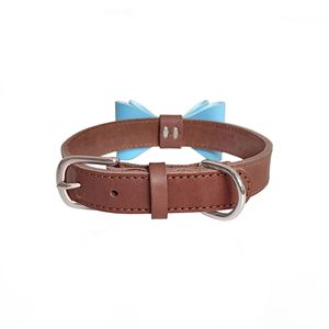 Kangdarpet Handmade Soft Durable First Layer Cowhide <b>Collar</b> Vintage Cute Adjustable Bowknot <b>for</b> Medium <b>Dogs</b> - Product Image 2