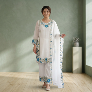 Nuevo Salwar Kameez Estilo Pakistaní Blanco para Mujer, Lujoso Conjunto de 3 Piezas con Bordado Floral, Ropa Tradicional India Kurti P, Llegada 2026 - Product Image 1