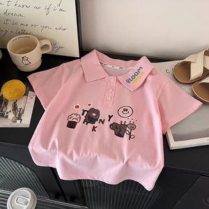 Nouveau style de polo à manches courtes pour enfants, en pur coton, pour garçons et filles, style tendance, logo brodé personnalisable, tissu épais - Product Image 1