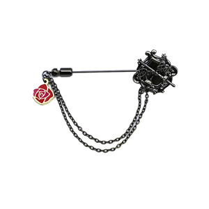 เข็มกลัดโลหะผสมสังกะสีเคลือบสีเงินโบราณ รูปดอกกุหลาบ พร้อมโซ่ - Product Image 1