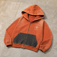 Sweat à capuche zippé personnalisé en molleton bouclette 420 GSM pour homme, 100 % coton, délavé à l'acide, imprimé DTG, fermeture éclair bidirectionnelle, style vintage streetwear, fabrication OEM