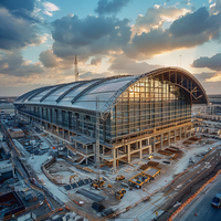 Construcción de bragueros de acero arqueados prefabricados gris oscuro para el estadio del aeropuerto