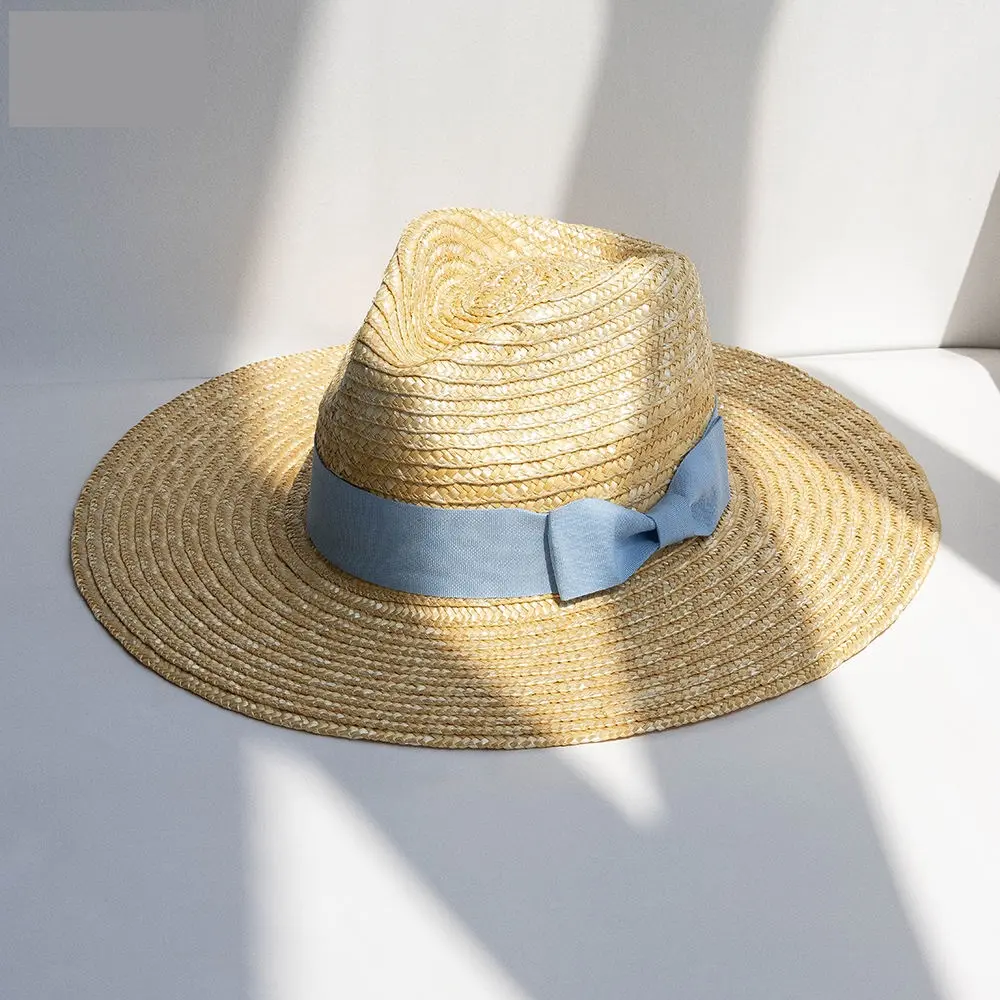 Paper straw weaving hat supplier produce hot sale straw hat wide brim with bow for travel and sun production