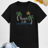T-shirts d'été personnalisés avec transfert de strass pour femmes, tee-shirt avec strass brillants