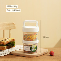 Tasse de petit déjeuner portable tasse de shaker hermétique empilable contenants alimentaires en plastique étanches tasse de salade fraîche à 2 couches 360ml + 360ml