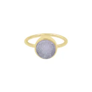 White Druzy Round Shape Sterling Silver Gold Plated Women Wedding Engagement Fine Jewelry Ring